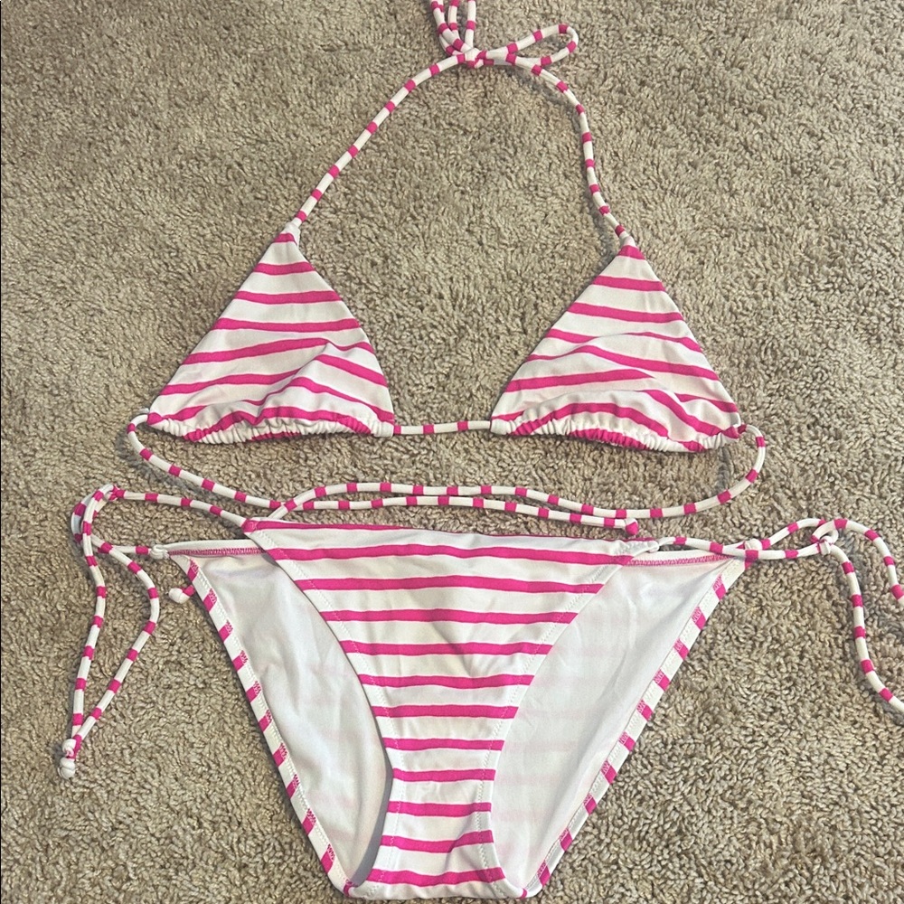 Victoria secret Striped Pink and White Triangle String Bikini